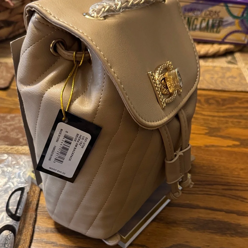 BeBes Hera Small Elegant Taupe‎ Backpack with Gold Accents